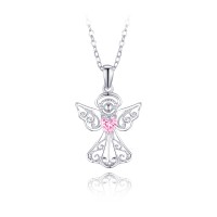 MINET Stříbrný náhrdelník anděl s růžovým zirkonem