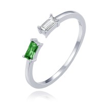 MINET Elegantní stříbrný prsten s bílým a zeleným zirkonem vel. 52