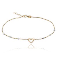 MINET Zlatý náramek srdíčko a kuličky v kombinaci bílého a žlutého zlata Au 585/1000 1,05g
