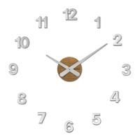 VLAHA Dubové nalepovací hodiny MINIMAL vyrobené v Čechách - stříbrné ⌀59cm