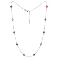 MINET Stříbrný náhrdelník s různobarevnými kamínky