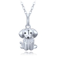 MINET Dětský stříbrný náhrdelník pejsek s bílými a černými zirkony