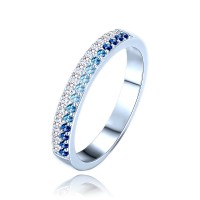 MINET Luxusní stříbrný prsten s bílými a modrými zirkony vel. 53