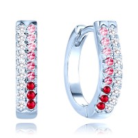 MINET Luxusní stříbrné náušnice s bílými, červenými a růžovými zirkony