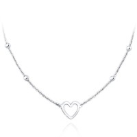 MINET Zlatý náhrdelník z bílého zlata se srdcem a kuličkami Au 585/1000 1,60g