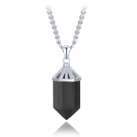 MINET Luxusní stříbrný náhrdelník obsidián