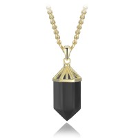 MINET Luxusní pozlacený stříbrný náhrdelník obsidián