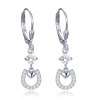 MINET Stříbrné náušnice podkovy se srdíčkem a bílými zirkony