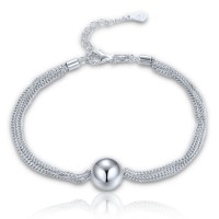 MINET Elegantní stříbrný náramek se třemi řetízky s kuličkou