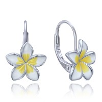 MINET Moderní stříbrné náušnice bílé kytičky