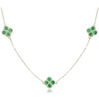 MINET Pozlacený stříbrný náhrdelník čtyřlístky s malachitem