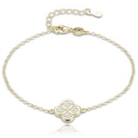 MINET Pozlacený stříbrný náramek čtyřlístek s bílými zirkony