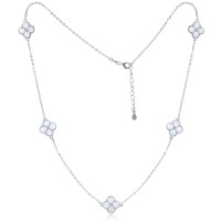 MINET Stříbrný náhrdelník čtyřlístky s bílou perletí