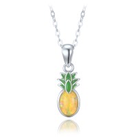 MINET Letní stříbrný náhrdelník ananas se žlutým opálem