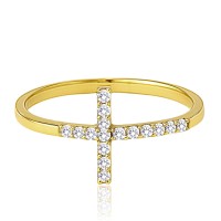 MINET Zlatý prsten křížek s bílými zirkony Au 585/1000 vel. 60 - 1,25g