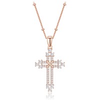 MINET Rose gold stříbrný náhrdelník křížek se zirkony a řetízek s kuličkami