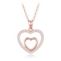 MINET Rose gold stříbrný náhrdelník se srdíčkem s bílými zirkony
