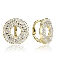 MINET Luxusní pozlacené kruhové stříbrné náušnice s bílými zirkony