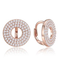 MINET Luxusní rose gold kruhové stříbrné náušnice s bílými zirkony