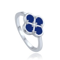 MINET Stříbrný prsten čtyřlístek s modrým lapisem vel. 52