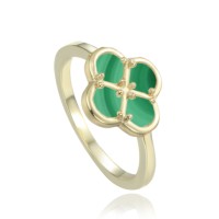 MINET Pozlacený stříbrný prsten čtyřlístek se zeleným malachitem vel. 60