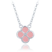 MINET Stříbrný náhrdelník čtyřlístek s jadeitem