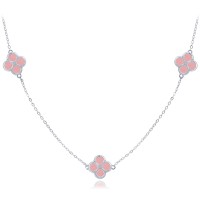 MINET Stříbrný náhrdelník čtyřlístky s jadeity