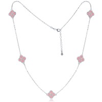 MINET Stříbrný náhrdelník čtyřlístky s jadeity