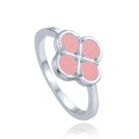 MINET Stříbrný prsten čtyřlístek s růžovým jadeitem vel. 60