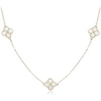 MINET Pozlacený stříbrný náhrdelník čtyřlístky s bílou perletí