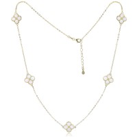 MINET Pozlacený stříbrný náhrdelník čtyřlístky s bílou perletí