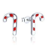 MINET Vánoční stříbrné náušnice lízátka hůlky