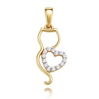 MINET Zlatý přívěs kočka se srdíčkem s bílými zirkony Au 585/1000 0,70g