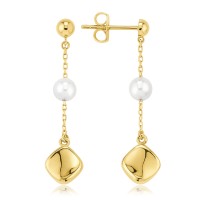 MINET Zlaté náušnice s řetízkem a perlou Au 585/1000 1,50g