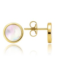 MINET Elegantní zlaté náušnice s bílou perletí Au 585/1000 1,55g