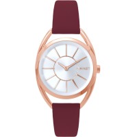 MINET Rose gold dámské hodinky ICON PINK s vínovým koženým řemínkem