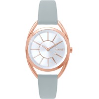 MINET Rose gold dámské hodinky ICON PINK se šedým koženým řemínkem