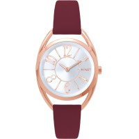 MINET Rose gold dámské hodinky s čísly ICON PINK se vínovým koženým řemínkem