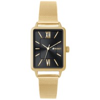 MINET Zlato-černé dámské hodinky SIENA se zlatým ocelovým řemínkem