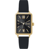 MINET Zlato-černé dámské hodinky SIENA s černým koženým řemínkem