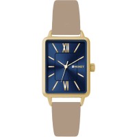 MINET Zlato-modré dámské hodinky SIENA s béžovým koženým řemínkem
