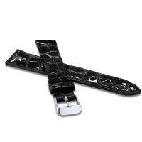 LAVVU Černý lesklý prošitý řemínek CROCO OCALA z luxusní kůže Top Grain - 12