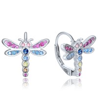 MINET Stříbrné dětské náušnice vážka se zirkony