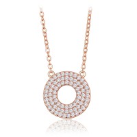 MINET Luxusní rose gold stříbrný náhrdelník kroužek s bílými zirkony