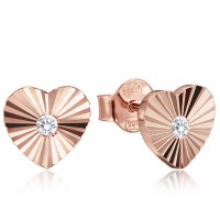 MINET Decentní rosegold stříbrné náušnice srdíčka se zirkony
