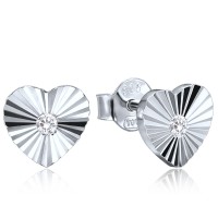 MINET Decentní stříbrné náušnice srdíčka se zirkony