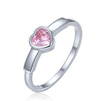 MINET Decentní stříbrný prsten srdce s růžovým zirkonem vel. 54