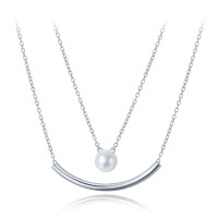 MINET Dvojitý stříbrný náhrdelník s přírodní perlou