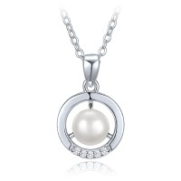 MINET Elegantní stříbrný náhrdelník kroužek s perlou a zirkonem