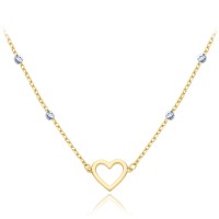 MINET Zlatý náhrdelník srdíčko a kuličky v kombinaci bílého a žlutého zlata Au 585/1000 1,50g
